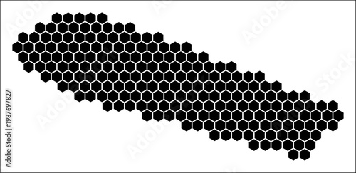 Sint Maarten simple black and white hexagon map shape template. Country plain hexagon cell dots. Sint Maarten flat honeycomb boundary. Vector Illustration.