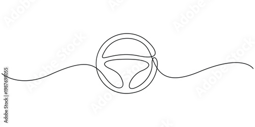 Continuous line drawing of a car steering wheel icon Minimalist one line art of automotive steering wheel symbol Single path line illustration of a driver wheel for car service or transport logo