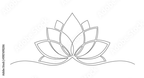 Minimalist Lotus Flower Line Art - Zen, Yoga, Wellness, Beauty Symbol