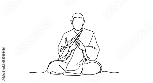 Monk Meditation Zen Buddhism Line Art