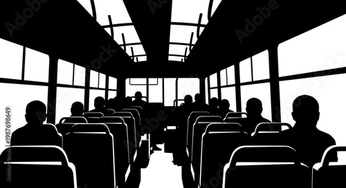 Silhouette illustration of passengers inside a public bus interior