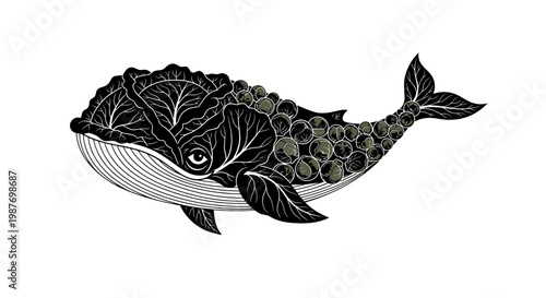 Creative Surreal Whale Illustration Made of Cabbage and Sprouts