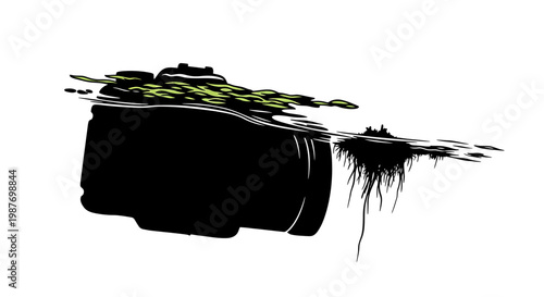 Nature Photography Concept Vector Camera Silhouette with Leaves