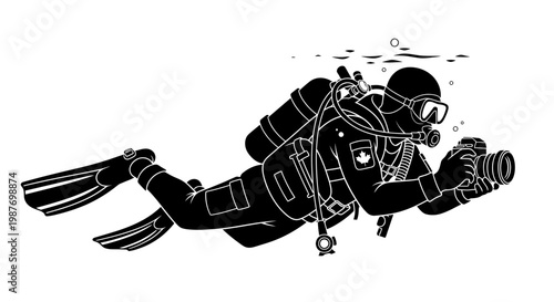 Scuba Diver with Camera Underwater Photography Vector Illustration