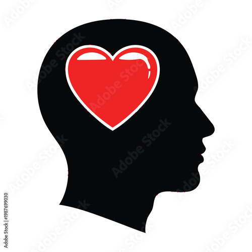 Heart in head silhouette symbolizing love and emotions
