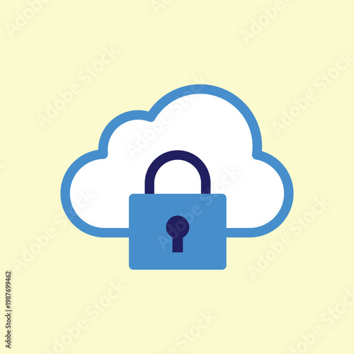 Cloud computing security icon with padlock symbol showing safe internet data protection concept