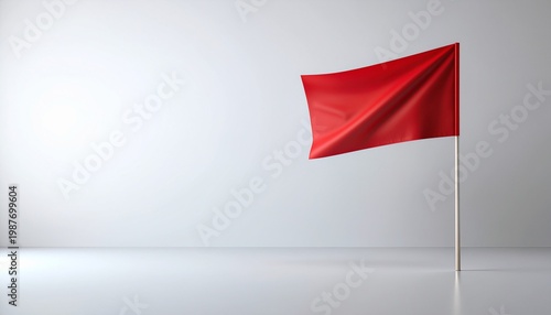 Red flag symbol of warning in minimalist white studio