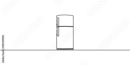 Continuous line drawing of a refrigerator, minimalist monoline fridge for kitchen appliance and household technology concept on white background