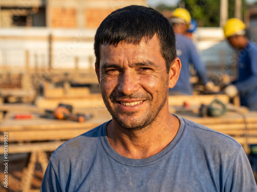 Portrait of construction worker happy construction site