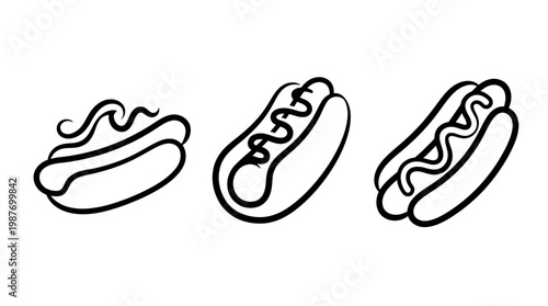 Set of Simple Hot Dog Line Art Illustrations