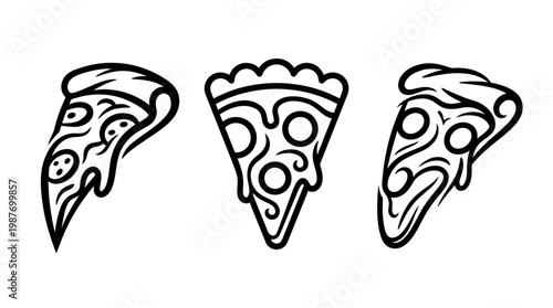 Black and White Pizza Slice Graphic Design Collection