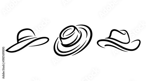 Elegant Hat Collection Black and White Line Art