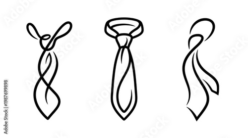 Elegant Black Line Art Necktie Designs