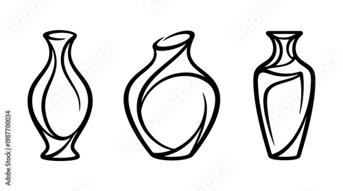Elegant Black and White Outline of Three Ceramic Vases