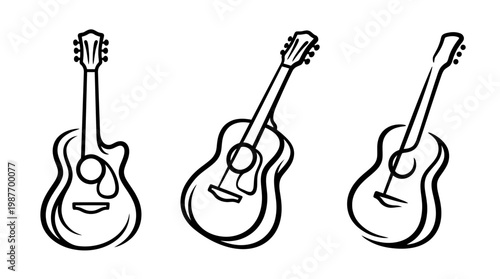 Set of Acoustic Guitars in Outline Style