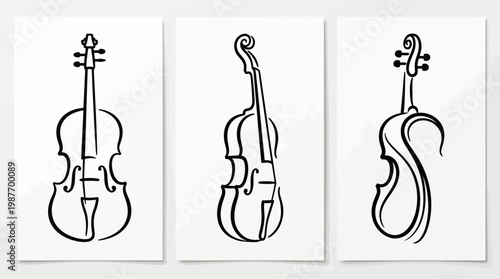 Abstract Line Art Violin Set on White Background