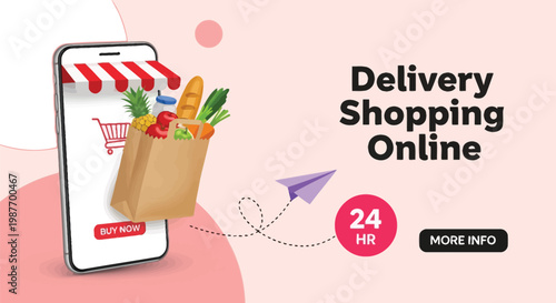 Online grocery shopping delivery on smartphone screen