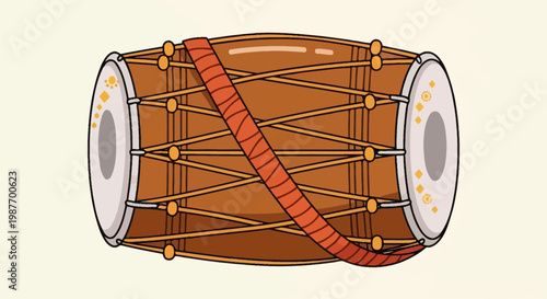Illustration of a traditional Indian dhol drum musical instrument
