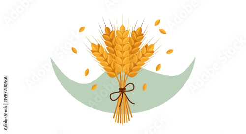 Golden wheat bundle tied with cord harvest illustration
