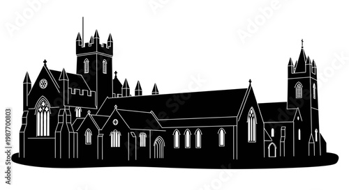 Gothic Cathedral Architecture Silhouette Vector Illustration