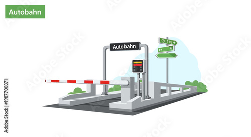 German Autobahn Highway Toll Gate Entry Vector Illustration