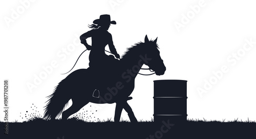 Rodeo Cowgirl Barrel Racing Silhouette Vector Illustration