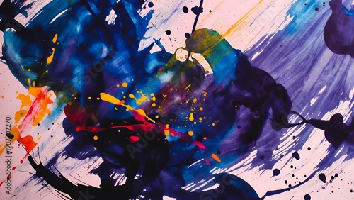Vibrant Abstract Splatter: Colorful Ink Paint Art on Canvas