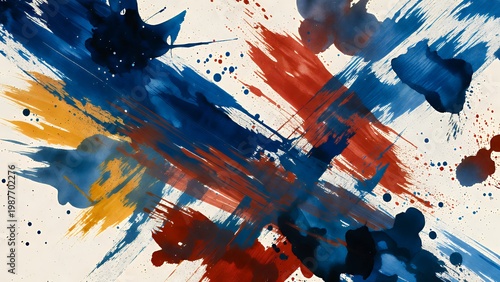 Vibrant Abstract Brushstrokes: Bold Color Splatter Art on Canvas