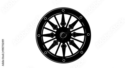 Ancient Wooden Wheel Silhouette Vector Illustration