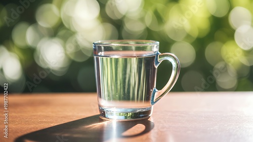 Crystal Clear Glass Mug: Refreshing Water in Sunlit Ambience