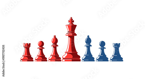 Red and Blue Chess Pieces Set Strategy Illustration