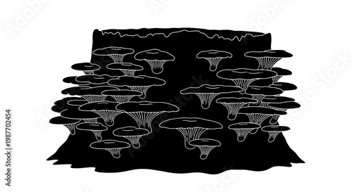 Mushroom Silhouette Vector Growing on a Tree Stump