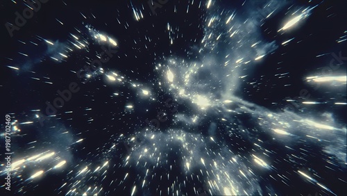 Stellar Surge: Cosmic Light Streams in Dark Nebula Space