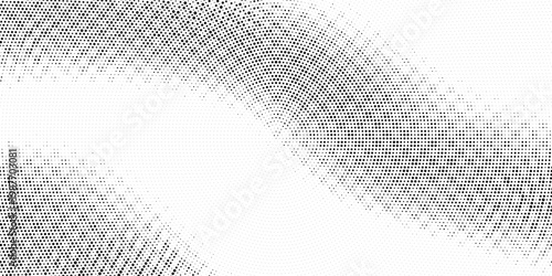 Hexagon halftone gradient texture. Abstract black grunge background. Geometric retro halftone tech overlay. Fading wavy hexagonal pattern backdrop. Vector vanishing honeycomb grunge bitmap wallpaper