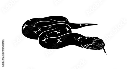 Black Coiled Snake Silhouette Vector Illustration