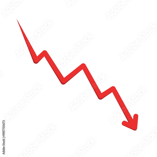 Red Jagged Downward Arrow Vector Representing Economic Decline