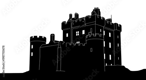 Medieval stone castle silhouette vector illustration