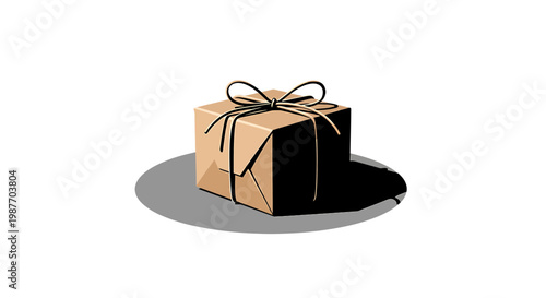 Minimalist brown paper gift box vector tied with black string