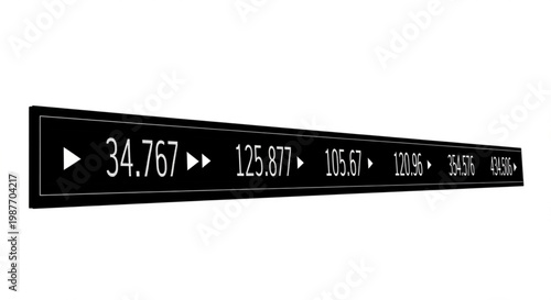 Minimalist black silhouette of a stock ticker display showing financial numbers and arrows, representing market trends and trading.