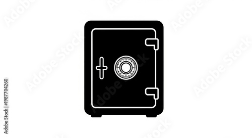 Minimalist black silhouette of a secure safe with a combination dial, symbolizing financial protection, asset security, valuable storage, and confidential data safeguarding.