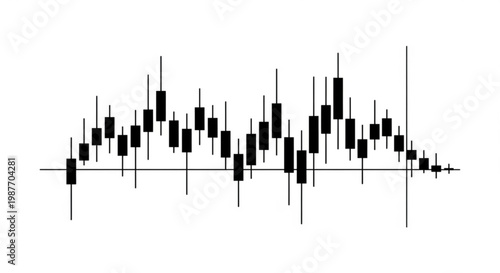 Minimalist silhouette of a dynamic candlestick chart illustrating fluctuating financial market data, stock prices, and investment trends for economic analysis.