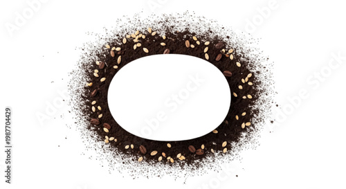 Vector illustration of frame made of coffee grounds and coffee beans on a transparent background