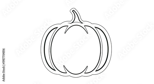 A simple, black and white outline drawing of a pumpkin with a curved stem