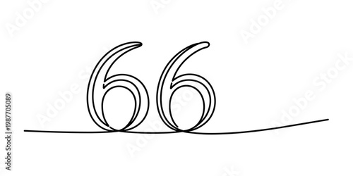 Continuous line drawing of the number sixty six on a plain white background for minimalist design Vector, illustration