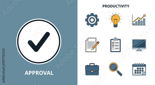 Icon Set for UI UX Web and App Design Vector, Productivity and Approval Concepts with Business Vector Icons