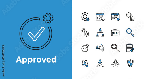 Icon Set for UI UX Web and App Design Vector ,"Approved" concept with administration and process management icons.