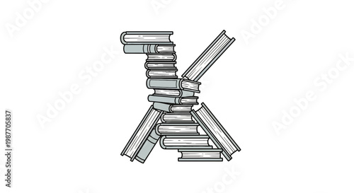 Letter X Formed by Stack of Books Vector Illustration