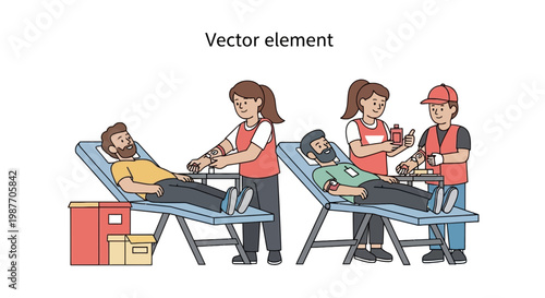 Blood Donation Scene with Donors and Medical Staff Vector Illustration