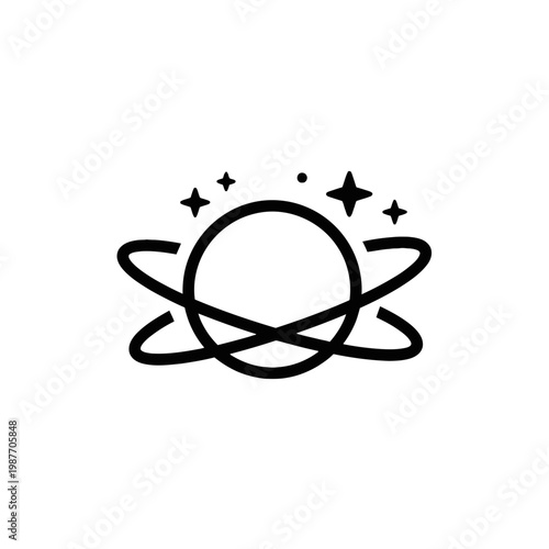 Minimalist Planet Vector Illustration with Rings and Stars