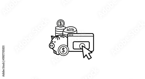 Online 401k Retirement Savings and Financial Planning Vector Icon